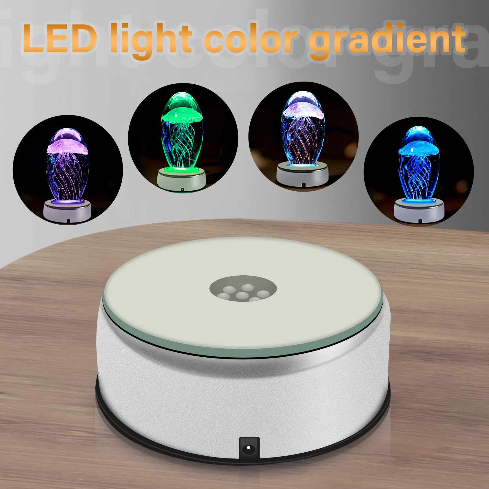 360 Electric Rotating Turntable Display Stand 7 Colored LED Light Crystal Display Stand Base for Collections Figurine Jewelry