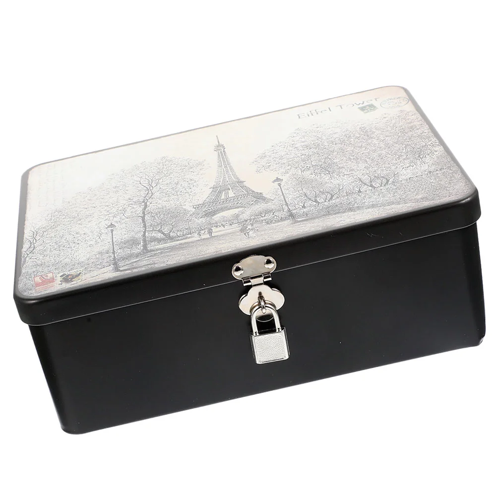 

Box Storage Metal Tin Lock Treasure Key Treat Case Tinplate Decorative Tag Gift Jewelry Bank Piggy Sugar Tea Cookie Stationery