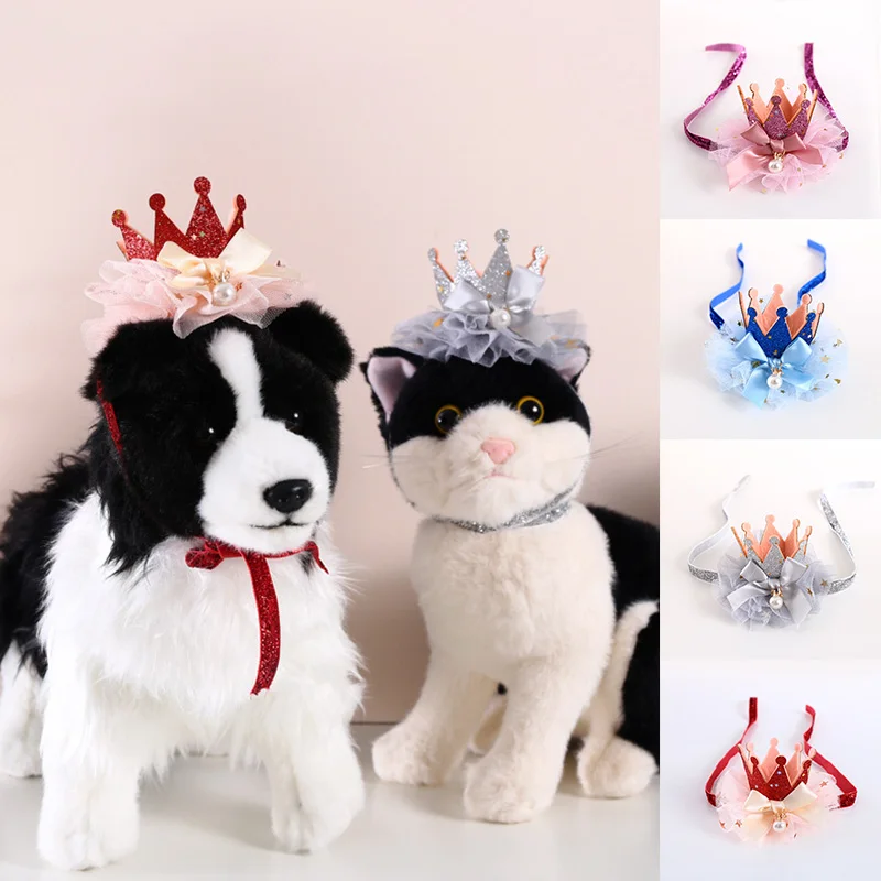 

Pet Dog Cat Hair Accessories Sweet Princess Crown Lace Cat Hat Birthday Party Cap For Small Medium Dogs Cats Cosplay Headgear