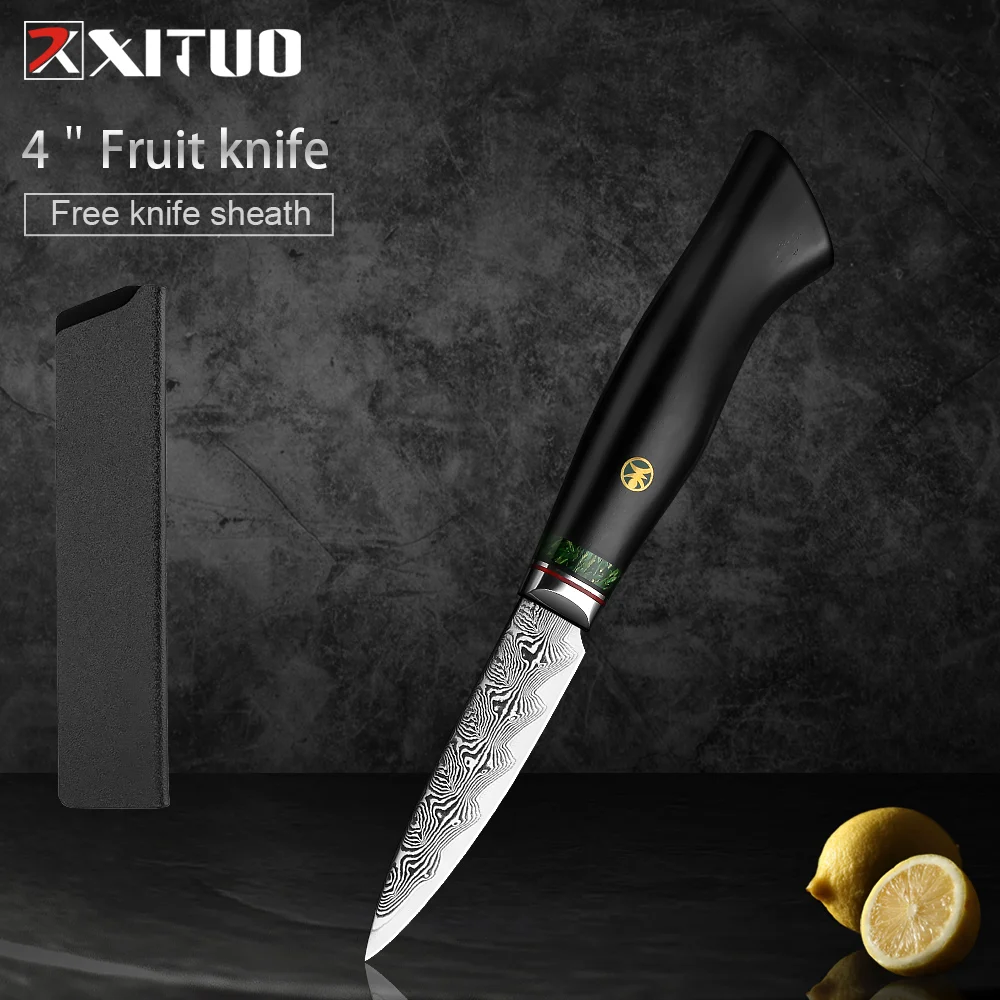 

XITUO New 4 Inch Paring Knife 67 Layers Damascus Steel Black Ebony Handle Japan Style Fruit Slicing Knives Kitchen Utility Tools