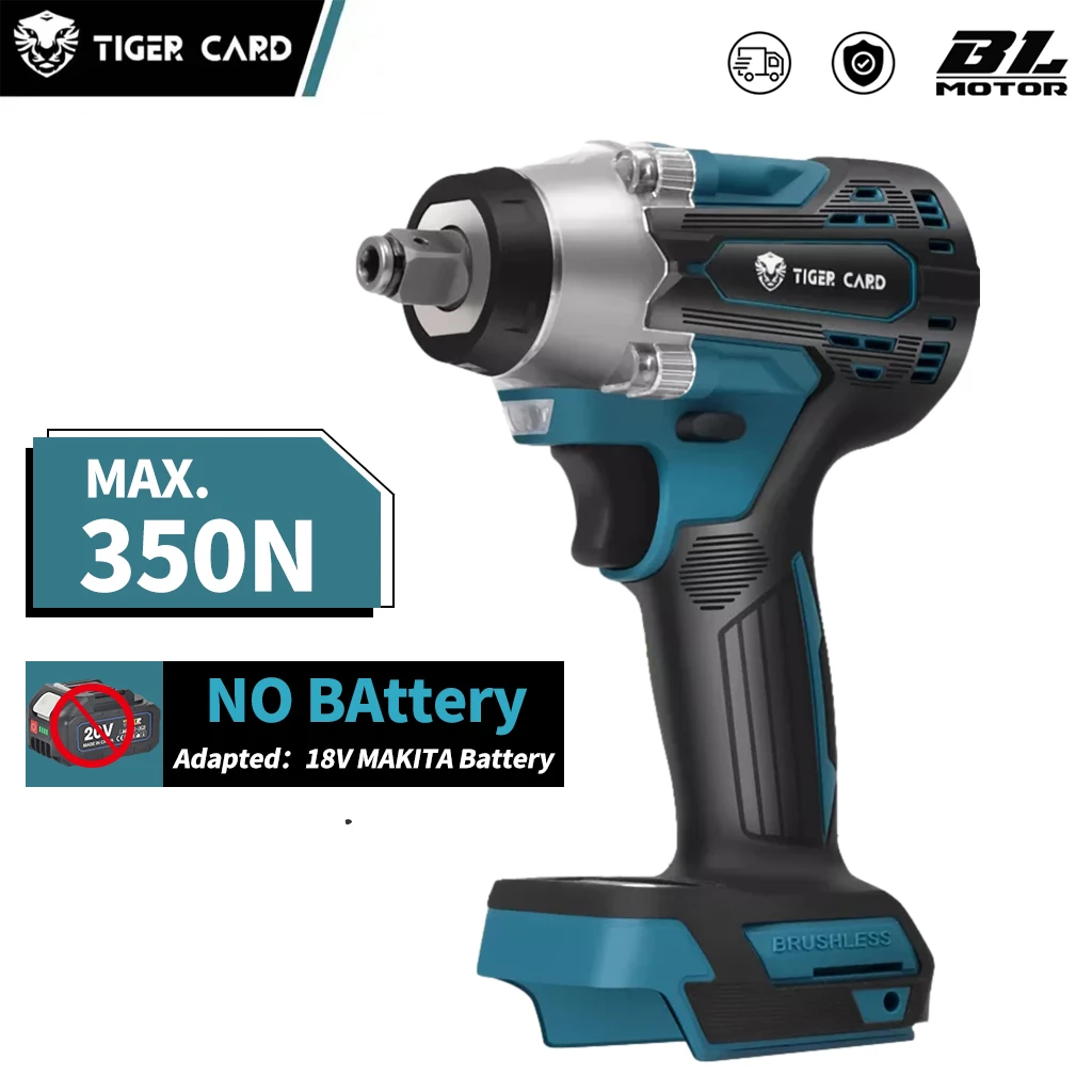 

350N.M Brushless Cordless Electric Impact Wrench Rechargeable 1/2 inch Wrench Power Tools Compatible for Makita 18V Battery