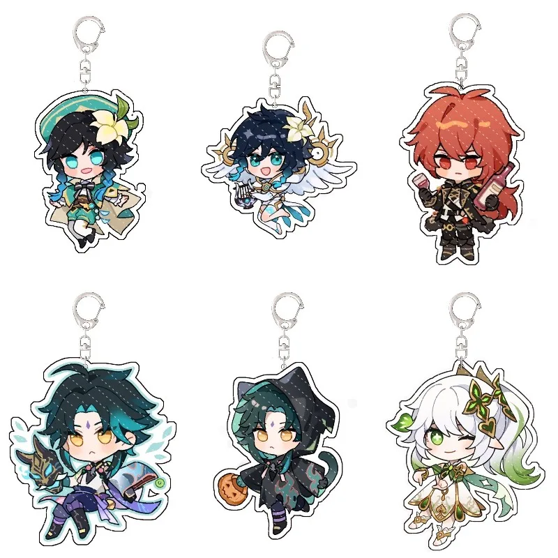 

Anime Genshin Impact Venti Cosplay Key Chains Acrylic Cute Figure Xiao Diluc Keyrings Kawaii Bags Keychain Pendant Fans Gift