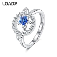 loadr creative blue gemstone star rings for women fashion silver planet shaped adjustable ring wedding party jewelry finger ring