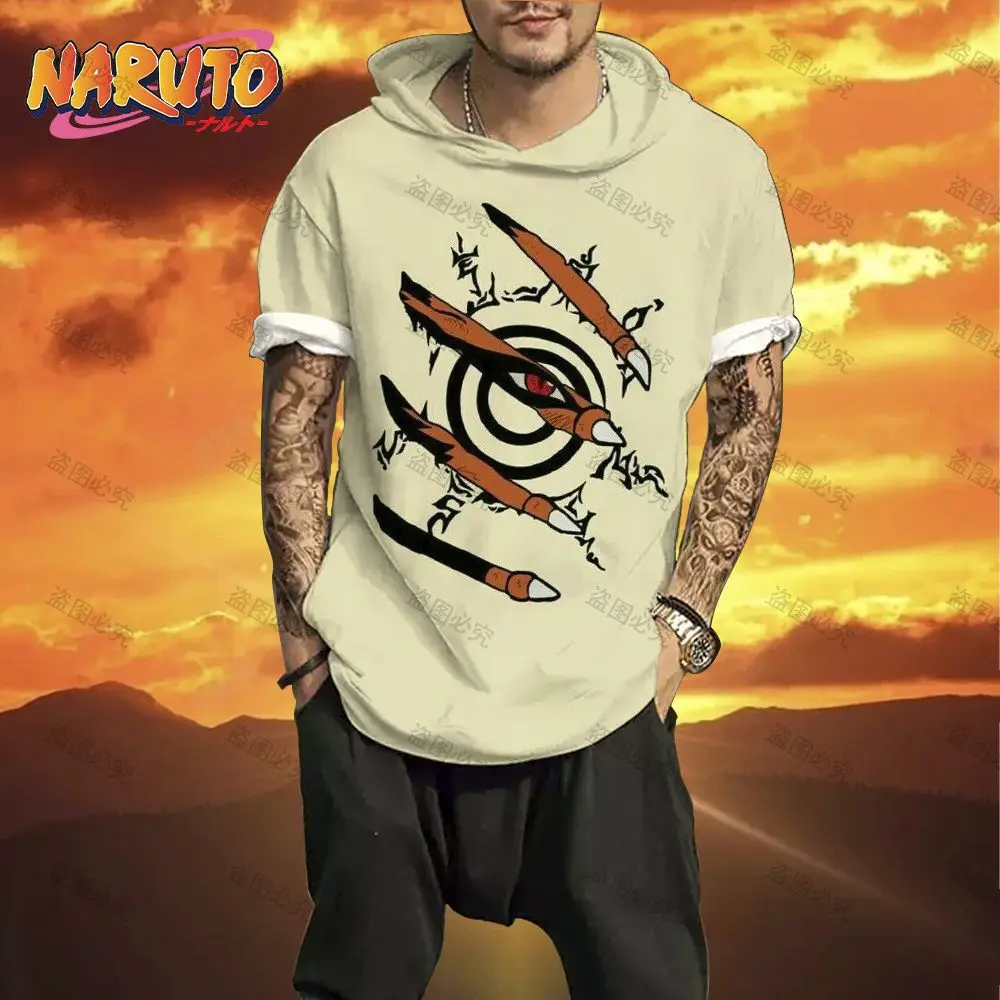 

Мужская футболка с капюшоном и принтом Наруто, размеры до 3XL