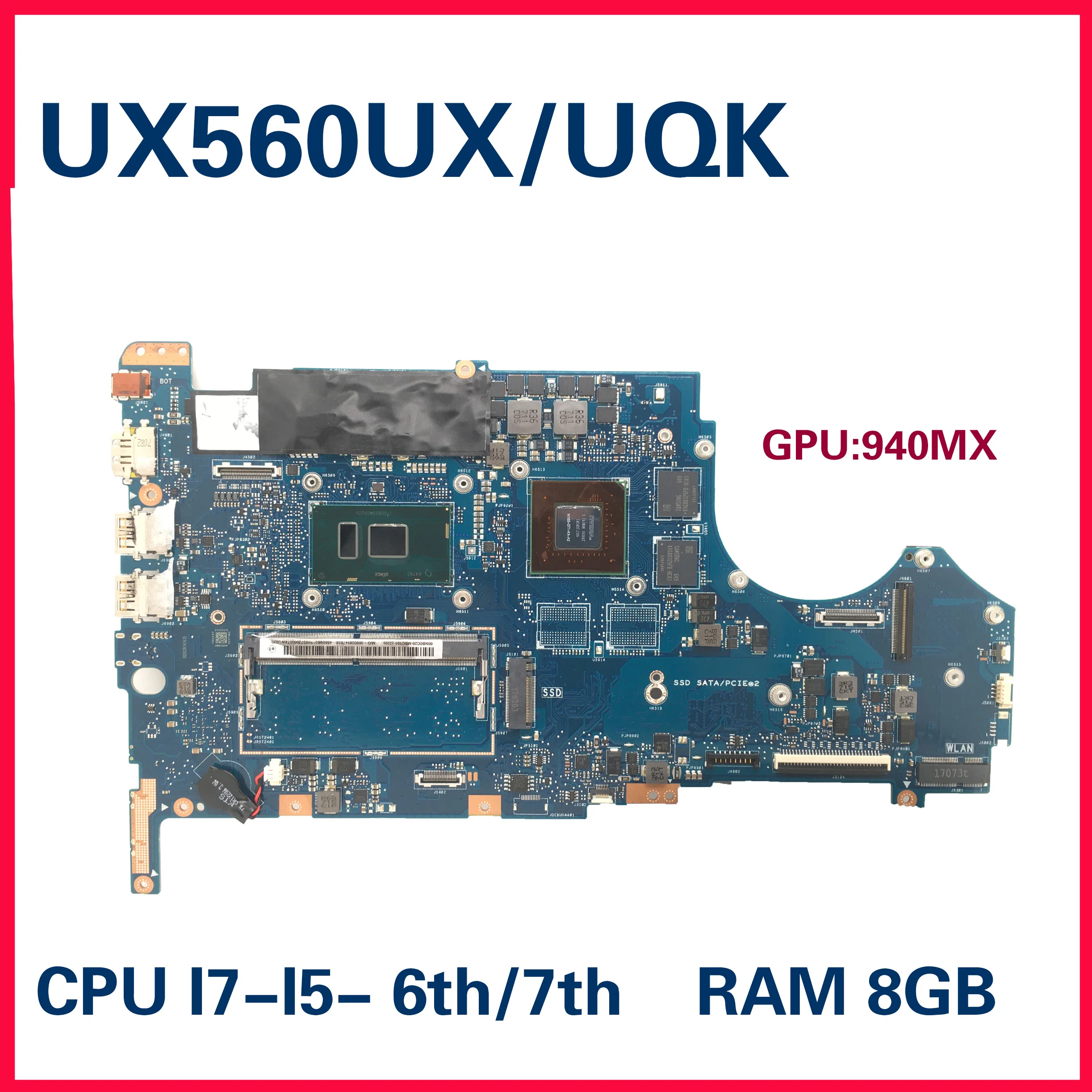 

Материнская плата UX560UX для ноутбука ASUS ZenBook Flip Q524UQ Q542UQK UX560UQ, материнская плата W/8G-RAM, фотография, GT940MX