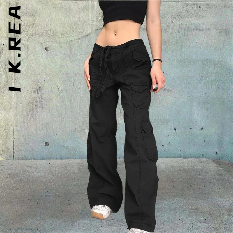 

I K.Rea Women Pants New Trousers Harajuku High Waist Sweatpants Leg Bottoms Elastic Pants For Women Wide Leg Chic Mujer Female