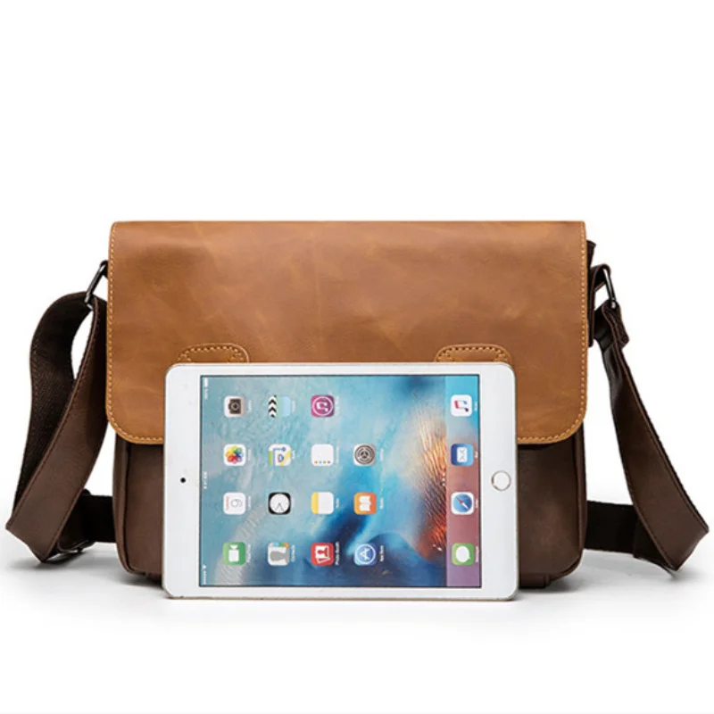 Men's Square Leather Shoulder Bags Crossbody Chest Packs for Men Retro Fashion Solid Color сумка мужская Messenger Bag Purse Sac