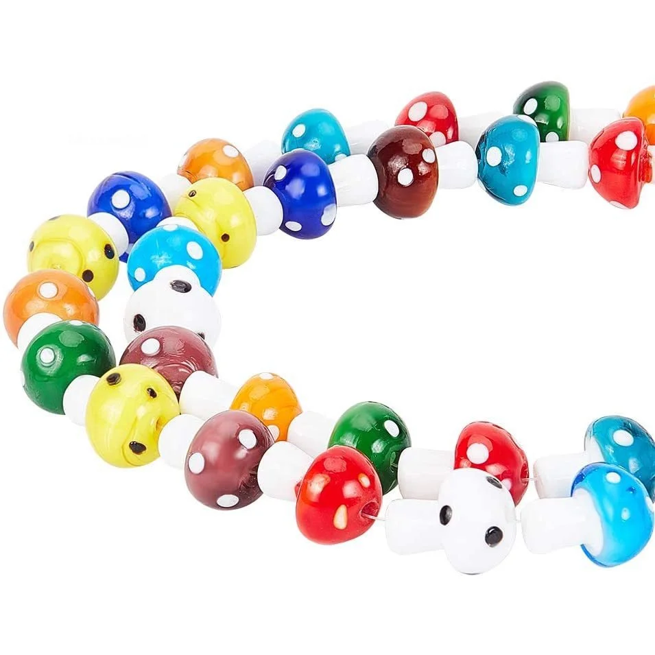 100PCS 19x14.5mm Mushroom Bead Strands Handmade Lampwork Beads Mushroom Spacer Loose Beads for Bracelets Necklace Jewelry Making