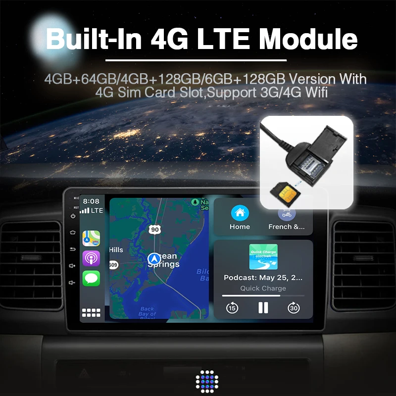 Автомобильный DVD-плеер Carplay DSP 2din на Android 11.0 для Ssang Yong SsangYong Kyron Actyon 2005-2013 с навигацией GPS, радио стерео и памятью 6G+128G.