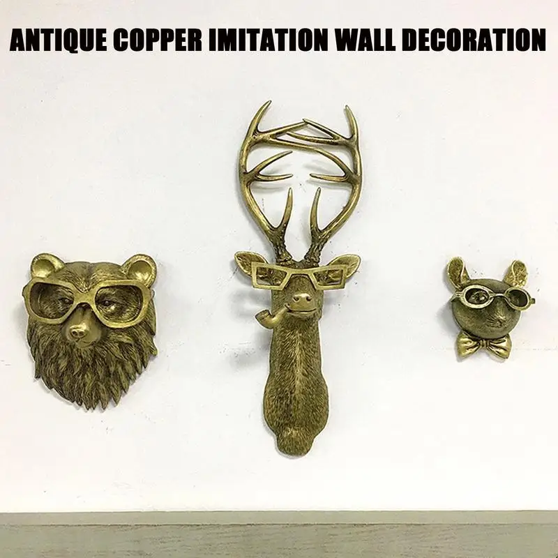 

3D Animal Head Wall Decor Ornaments Hanging Resin Deer Bear Rabbit Wildlife Sculpture Figurines Art Crafts For Home Living Room