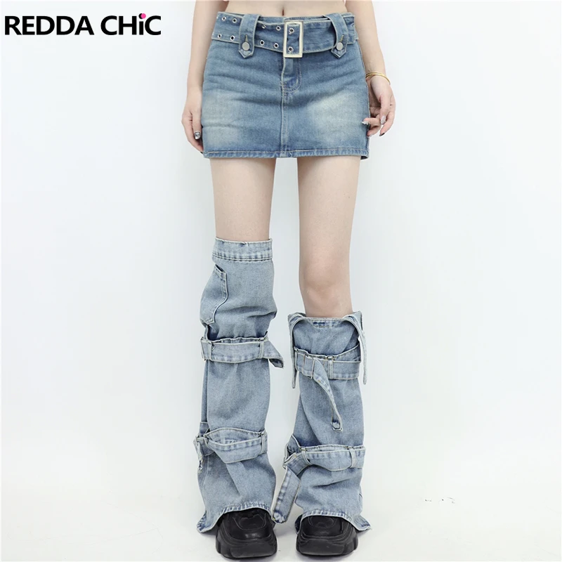 

REDDACHiC Bandage Denim Leg Warmers Women's Gaiter Grunge Y2k Thigh-high Socks Long Acubi Fashion Blue Ladies Boots Cuff Cover