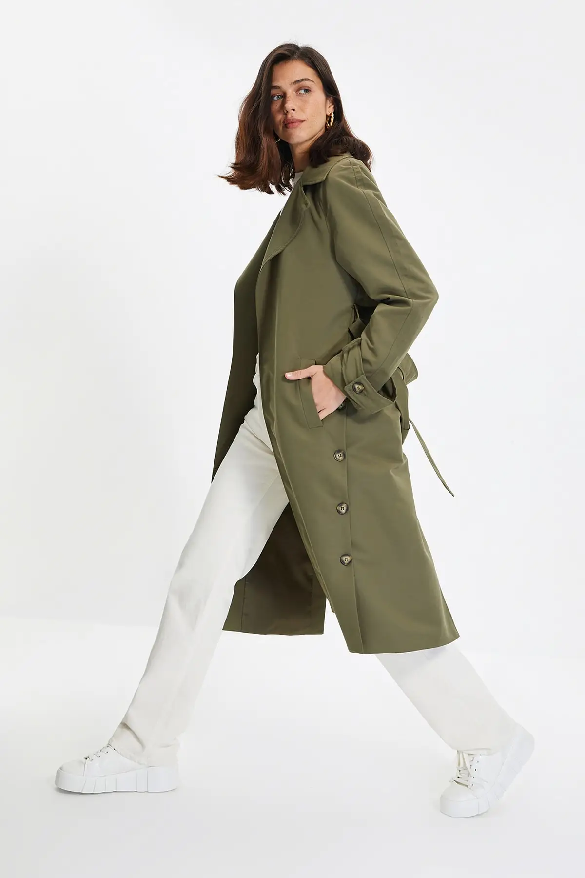 

Trendyol Arched Slits Button Detail Long Trench Coat TWOAW22TR0014