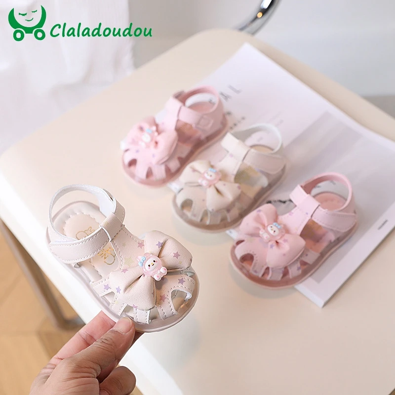 

12-14cm Girls PU Leather Soft Closed Toe Princess Flat Shoes Summer Sandals For Toddler Little Kids Woman,Cute Bowtie Baby Shoes