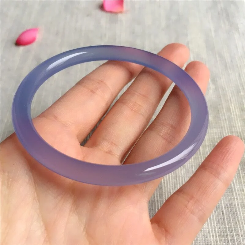 

Hot selling natural hand-carve jade Iced Blue Chalcedony Round Bar Baranglet 54-64mm bracelet fashion Men Women Luck Gifts