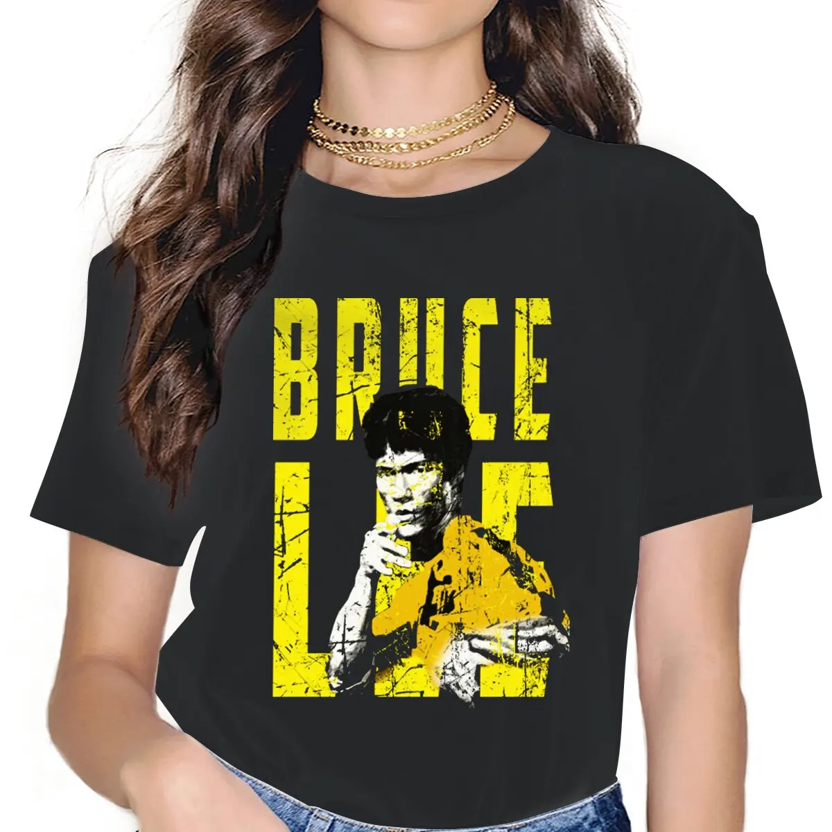 

Yellow Essential Women Shirts Bruce Lee Kung Fu Oversized T-shirt Goth Vintage Female Blusas