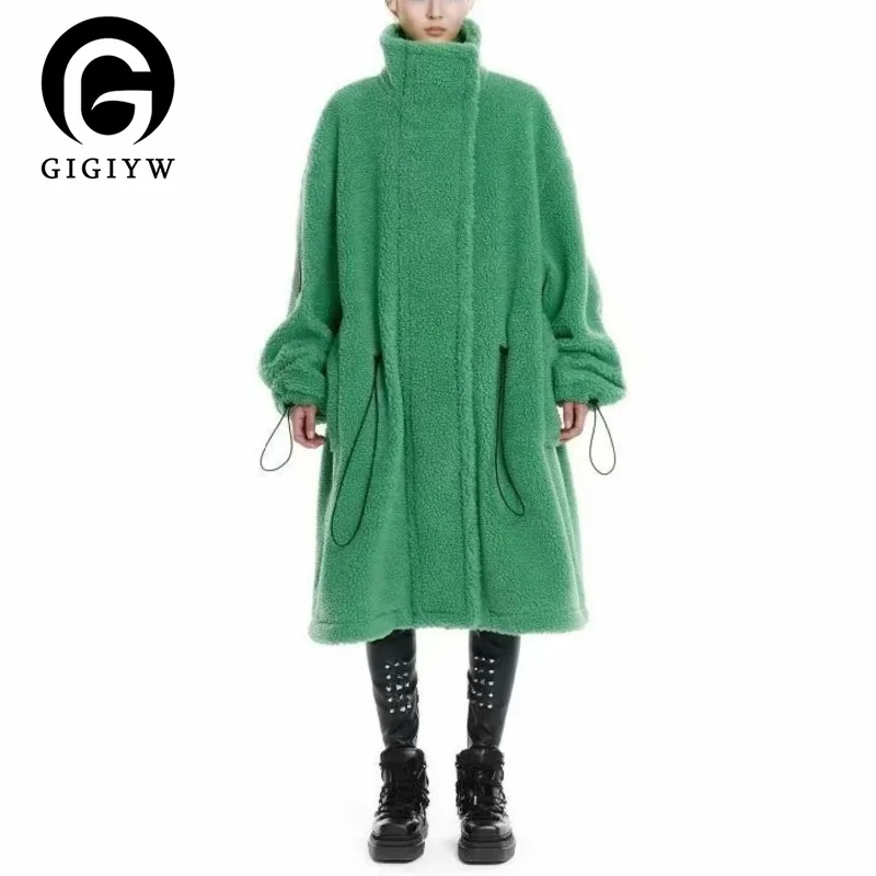 

Женское длинное кашемировое пальто GIGIYW, осенне-зимнее Свободное пальто из гранулированного кашемира с воротником-стойкой и меховой отделк...