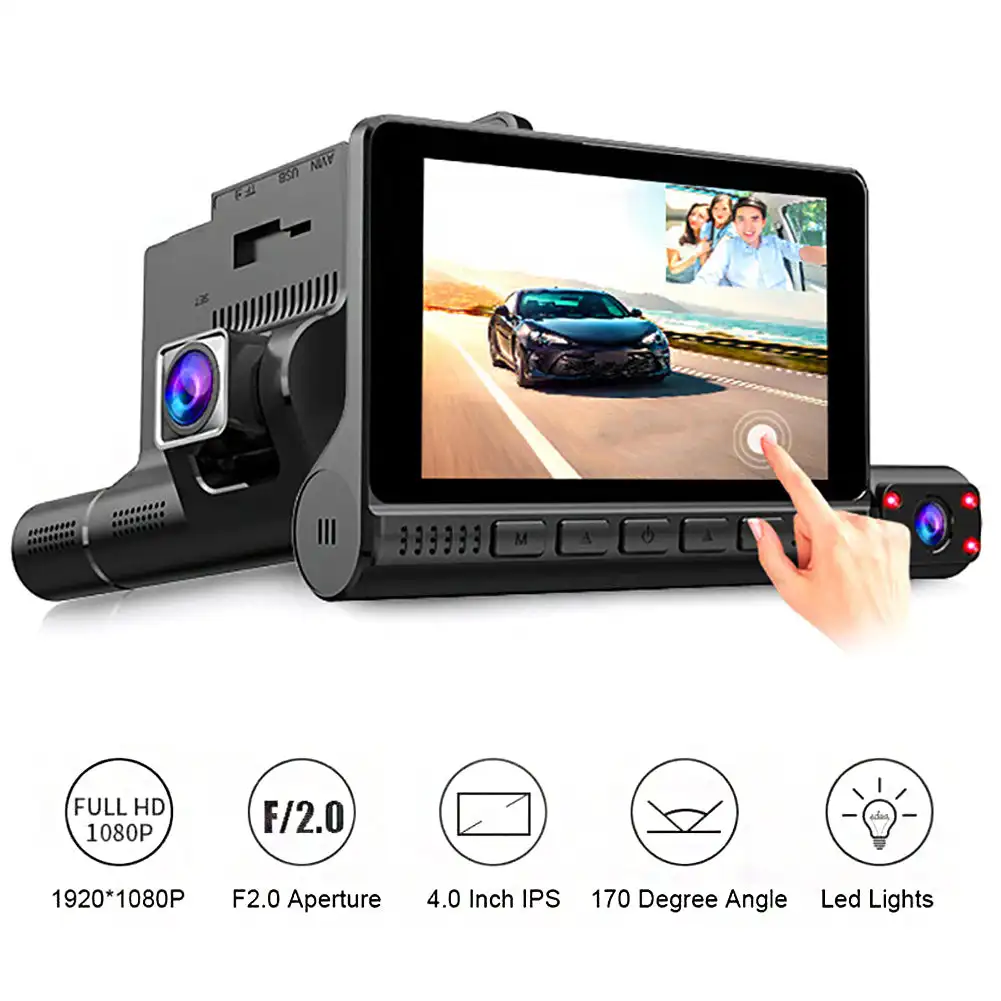

4 Inch Touch Screen Car Video Recorder Dash Cam Blcak Box IPS 1080P HD Car Mirror Recorder DVR 3 Lens Dash Camera Cars Camcorder