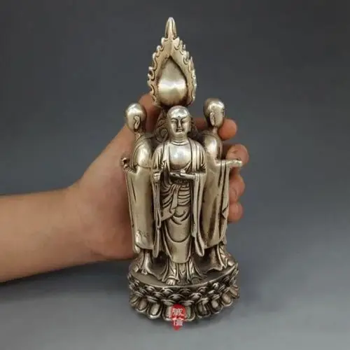 

China Silver Seat Lotus Tang Seng SanZang Ksitigarbha Boddhisattva Buddha Statue