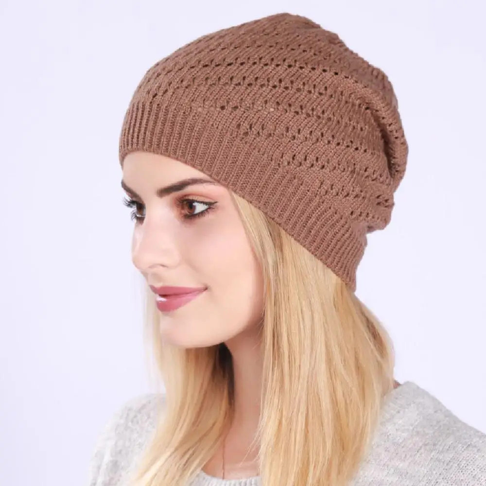 

Spring Winter Fashion Women Casual Soft Skullies Cap Beanies Hat Knitted Hats Hollow Out