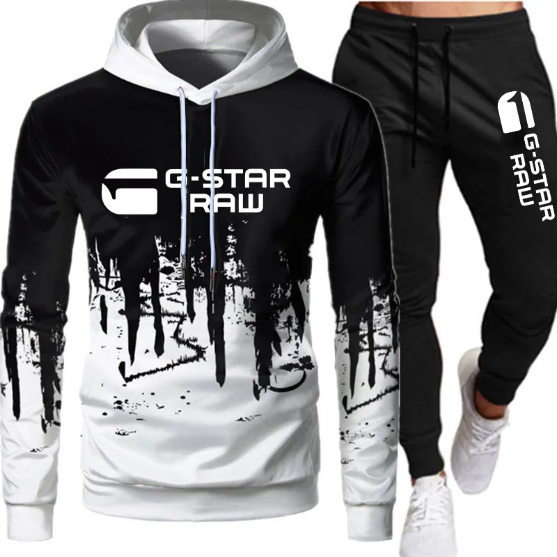 

Костюм спортивный мужской из двух предметов, Повседневная Толстовка с капюшоном и длинными рукавами, с принтом и спортивные штаны, весна-ос...