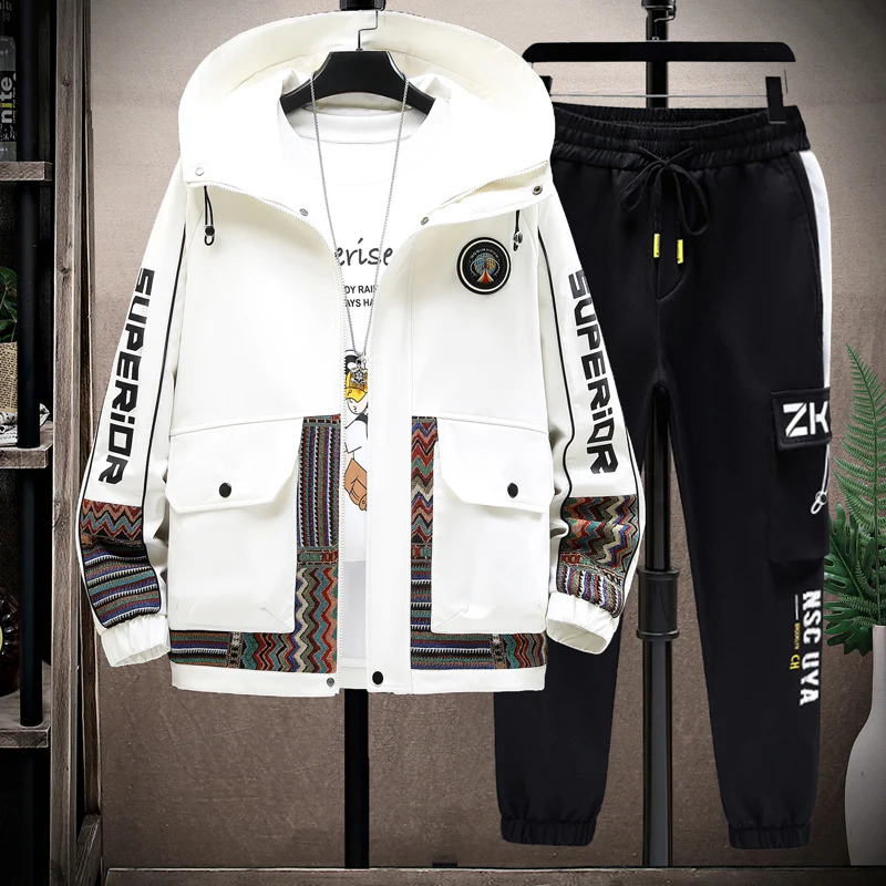 Осенняя мужская спортивная одежда винтажный комбинированный пиджак с капюшоном