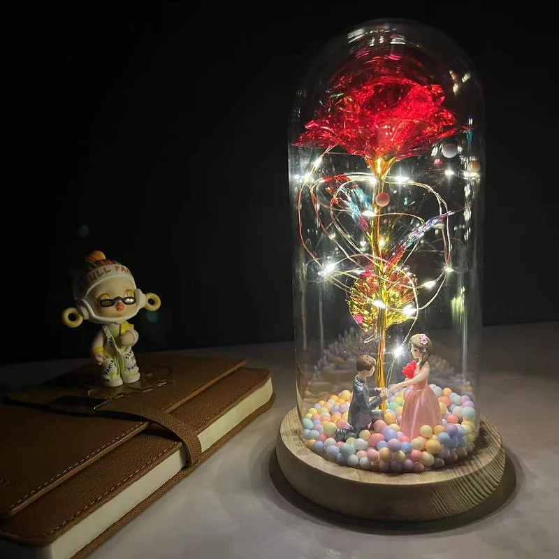 LED Enchanted Rose Valentine's Day Galaxy 24K Gold Foil Flower with Fairy String Lights In Dome for Girl Christmas Gift images - 6