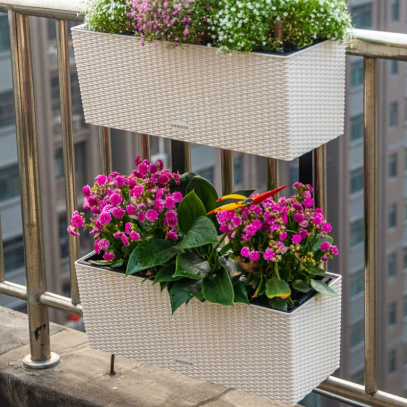 

Balcony Hanger Double-Layer Hanging Railing Flower Pot Hook Rectangular Plastic Fence Wall-Hung Basin Large Automatic Water