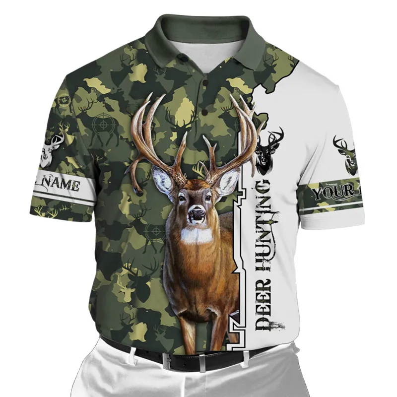 Fashion Deer Hunting and Duck 3D Full body Printing Men's Polo T-shirt Casual Polo Short Sleeve Shirt
