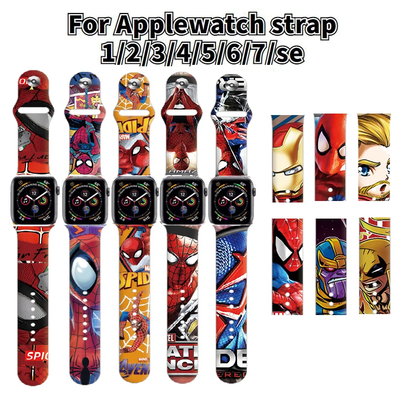 

For Apple Watch strap silicone printing Disney Marvel Spider-Man Iron Man Venom watch bands iwatch7/6/5/4/3/2/SE 38mm 42mm 45mm