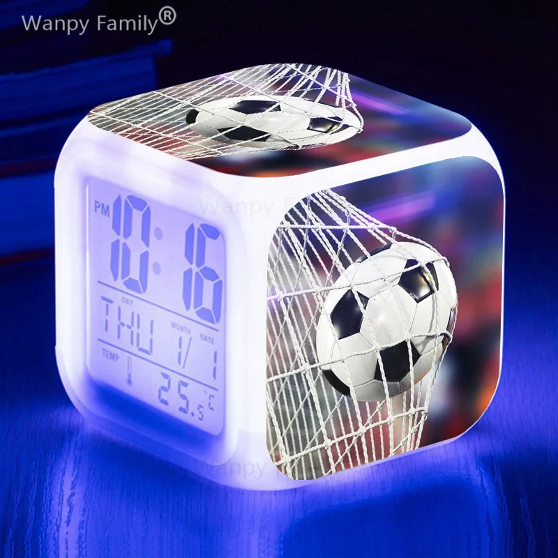 

Будильник светящийся в виде футбольного мяча, Многофункциональный Будильник для детской комнаты, 7 цветов, подарок для детей