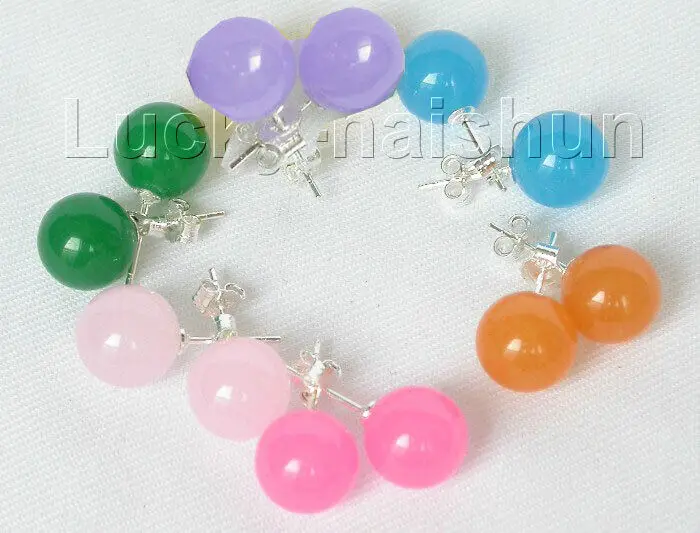 Серьги-гвоздики из натурального нефрита, 10 мм, 6 шт.