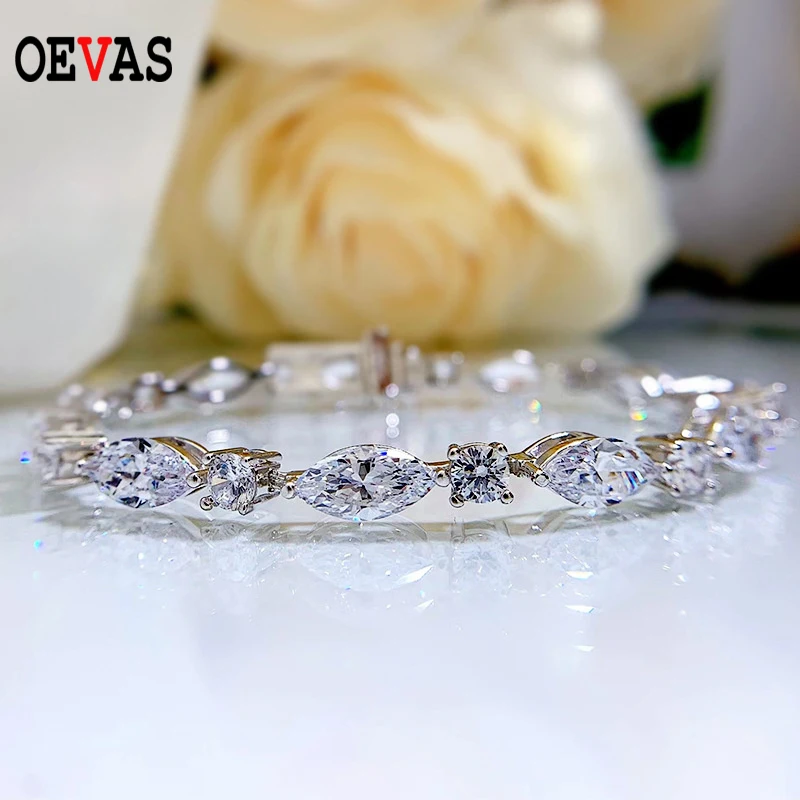 

Женский браслет OEVAS из серебра 100% пробы, с белым конским глазом и бриллиантами из высокоуглеродистого серебра 925 пробы, модные ювелирные укр...