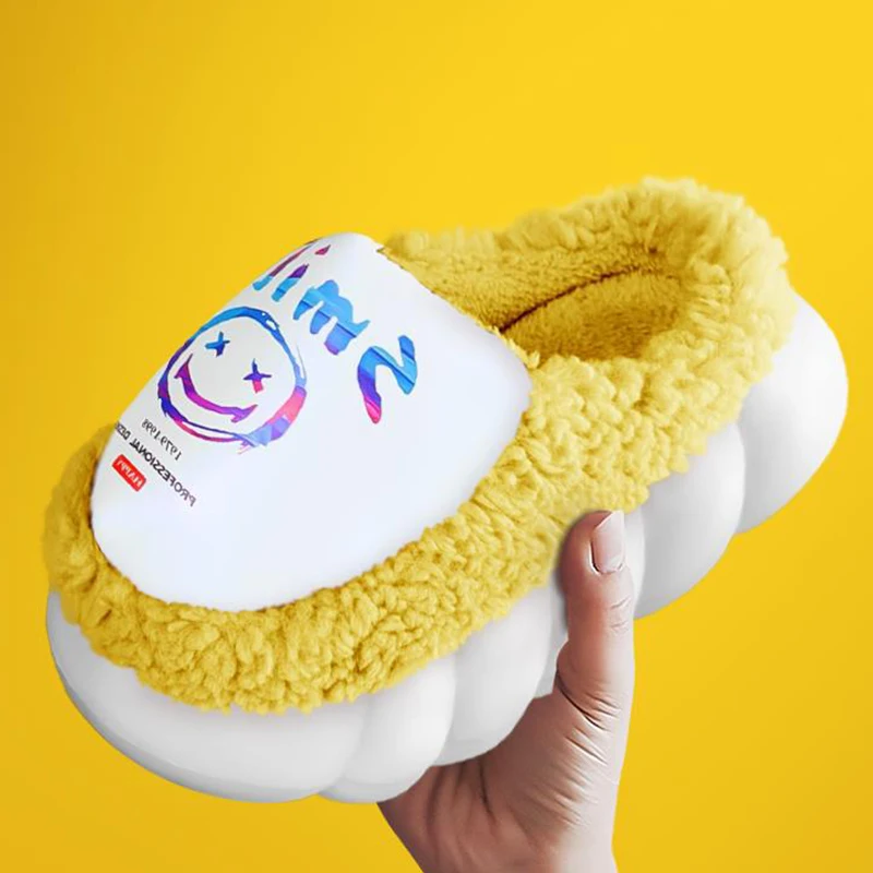 Smile Shaped Women Winter Slippers for House Platform Shoes Mix-Color Home Slippers for Female Warm Plush Non-slip Couple Shoes