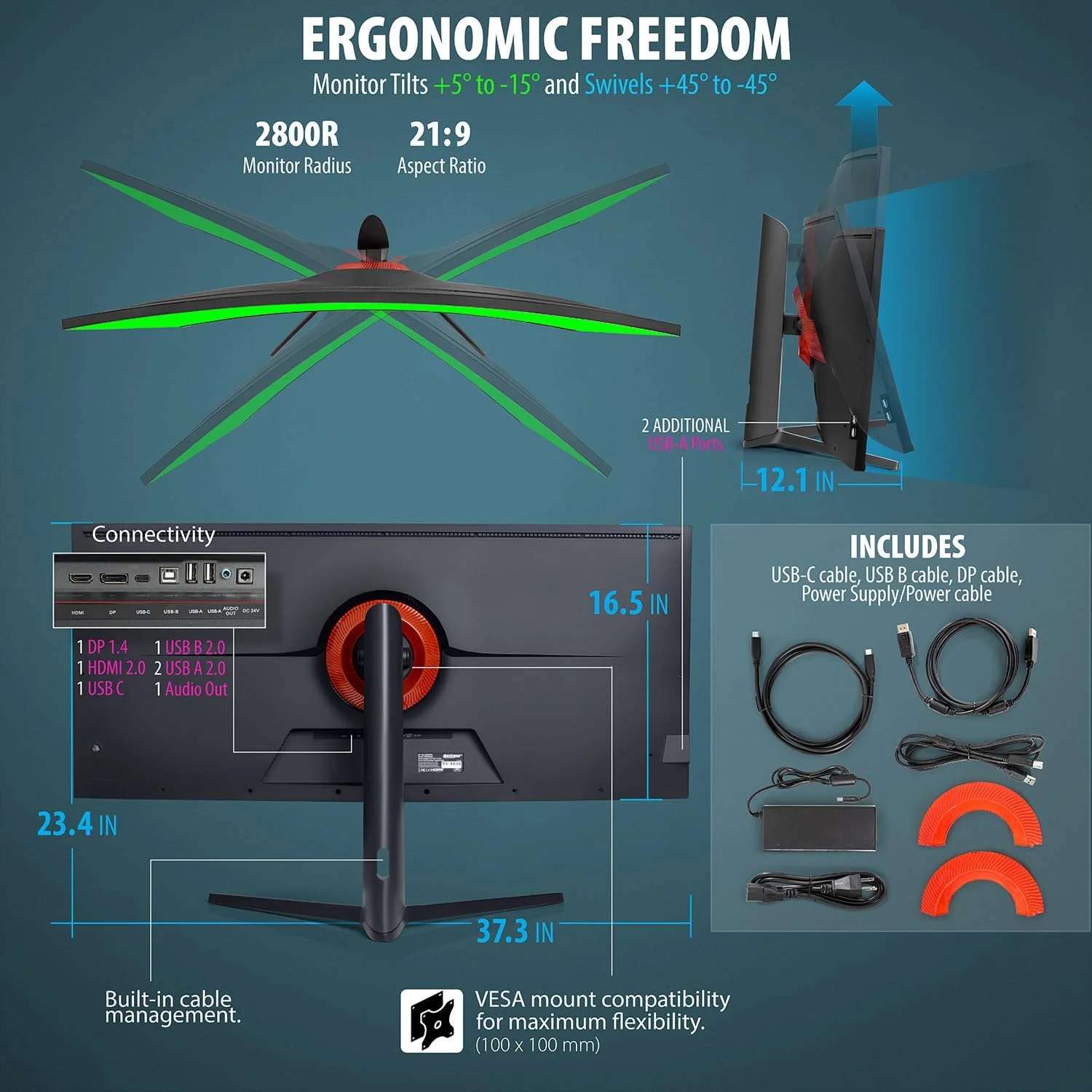 40-дюймовый изогнутый сверхширокий монитор Nano IPS 5120x2160 5K2K 21:9 HDR10 AdaptiveSync 100% sRGB HDMI 2.0 DP