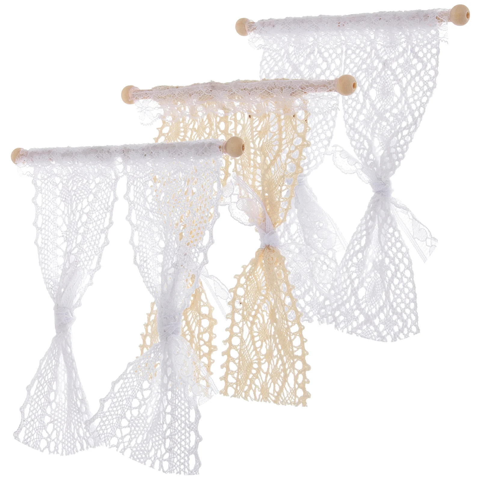 

3pcs Mini House Lace Curtain House Decorative Curtain Mini Room Window Decor