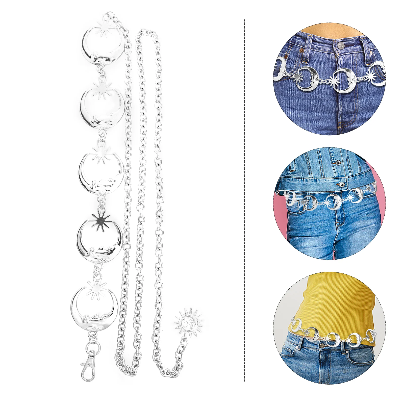 

Womens Belts Dresses Sun Moon Buckle Waist Strap Chain Belly Metal (iron) Casual Waistband Bikini Suit Miss
