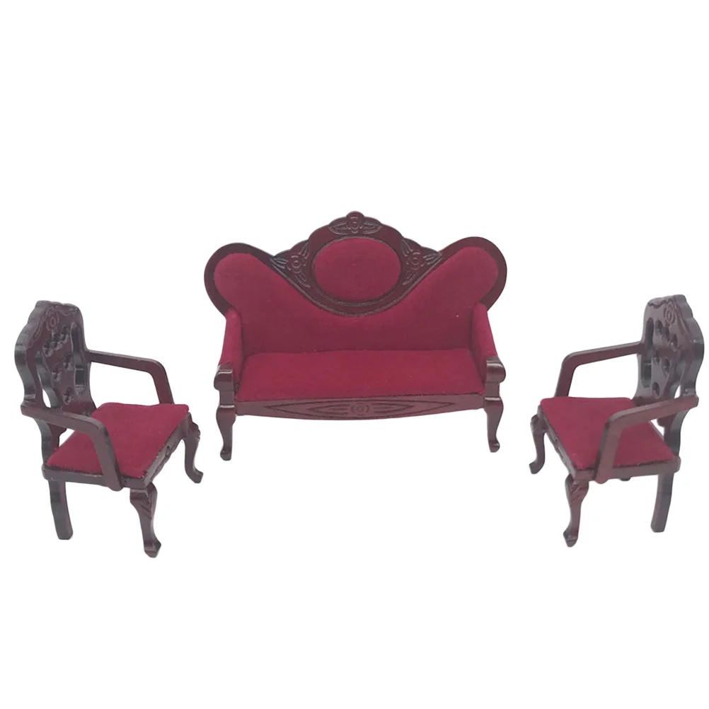 3pcs Mini Furniture Adorable Sofa Decor Model Ornament Furniture Set for 1/12 Mini House