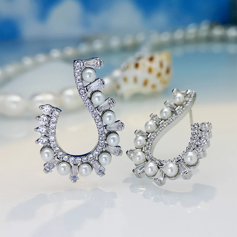

2022 New Women's Geometric Silver Stud Earrings for Women Pearl Korean Style Fashion Jewelry Pop Luxury Earrings Gifts