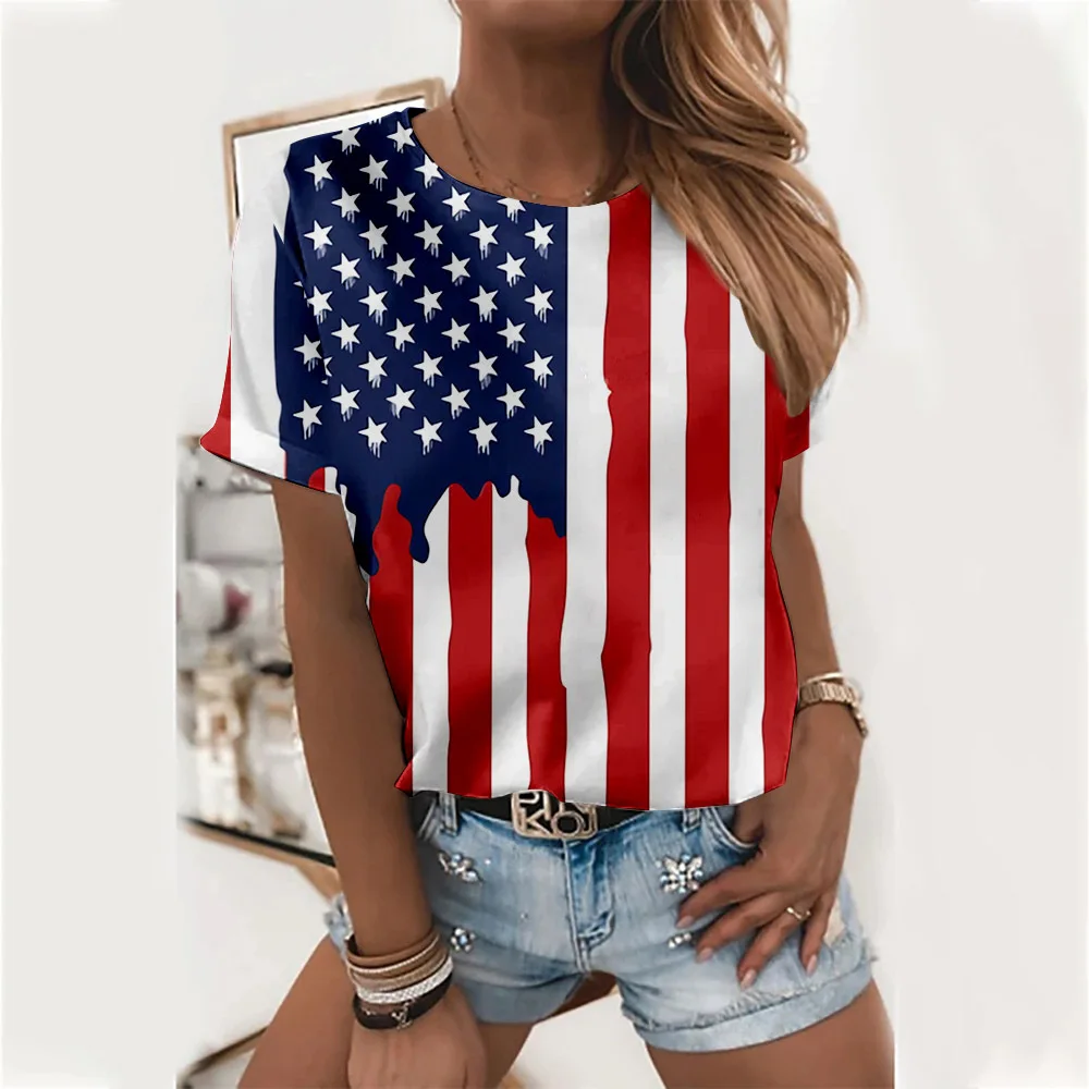

Женская футболка в диагональную полоску, классический универсальный топ с градиентным принтом звезд, летняя простая повседневная футболка...