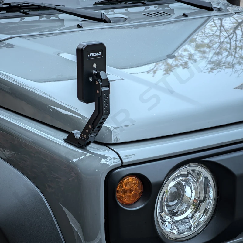 Фото Резервное зеркало на капоте двигателя Jimny, черное, предотвращающее слепое пятна, широкоугольное зеркало для Suzuki Jimny JB74 JB64 2019 2022 2024 2025 №4