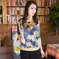 2022 chinese traditional stand up collar oriental vintage floral print blouse vintage tang suit qipao oriental chinese blouse