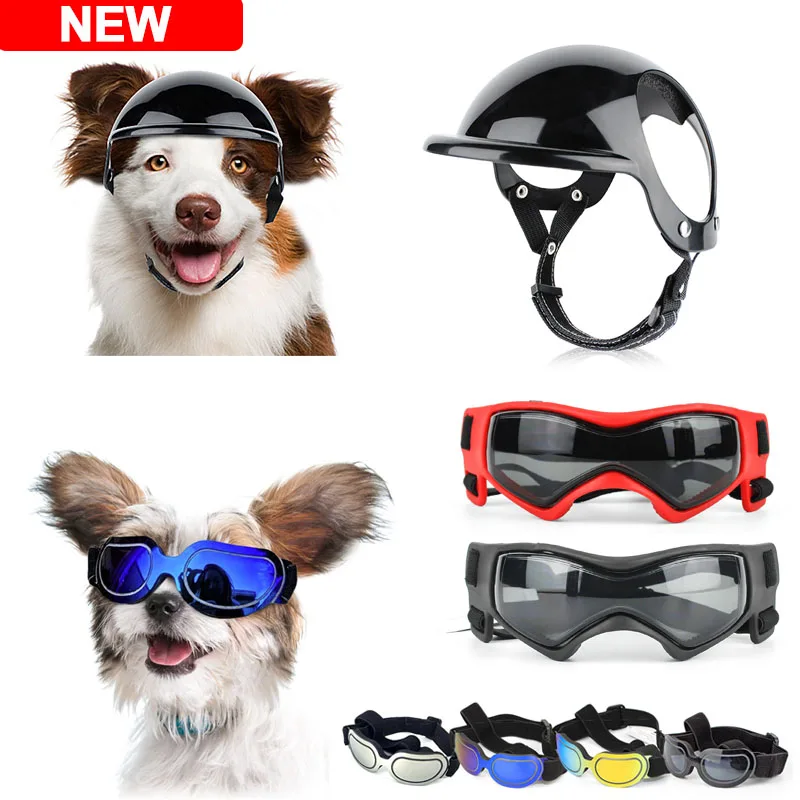 New Pet Helmets Dog Cat Bicycle Motorcycle Helmet with Sunglasses Safety Dog Hat for Traveling Head Protection Pet Supplies