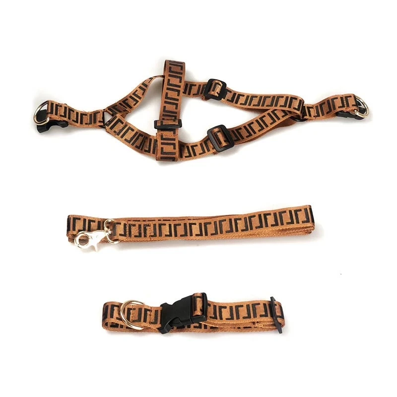 

Luxury Dog Harness Collar Leash Sets Letter FF Printed Brand Small Medium Large Fighting Schnauzer Bulldog Teddy Puppy