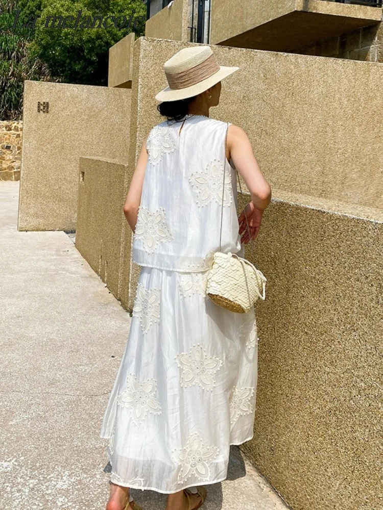 Блузка женская с цветочной вышивкой элегантный Шикарный белый топ без рукавов