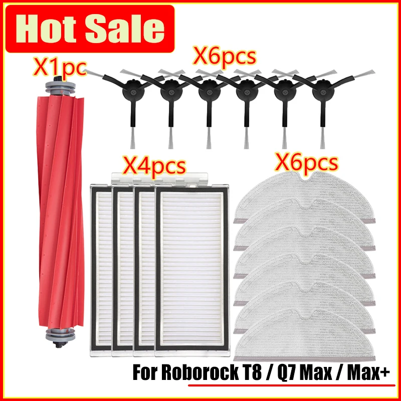 Запчасти для робота-пылесоса Xiaomi Roborock T8 / Q7 Max/Max, сменные детали, основная боковая щетка, Hepa фильтр, Швабра, тряпка, мешок для пыли Запчасти для робота-пылесоса Xiaomi Roborock T8 / Q7 Max/Max, сменные детали, основная боковая щетка, Hepa фильтр, Швабра, тряпка, мешок для пыли