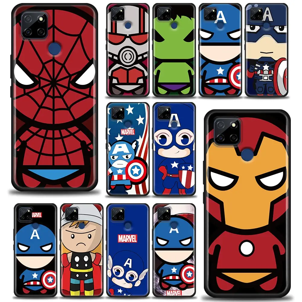 

Marvel Cartoon Heros SpiderMan Phone Case For Realme 9 9I 8 8I 7 7I 6 5 C17 6S 5I 5S 6I Pro Narzo 4G 5G Black Cover Funda Cqoue