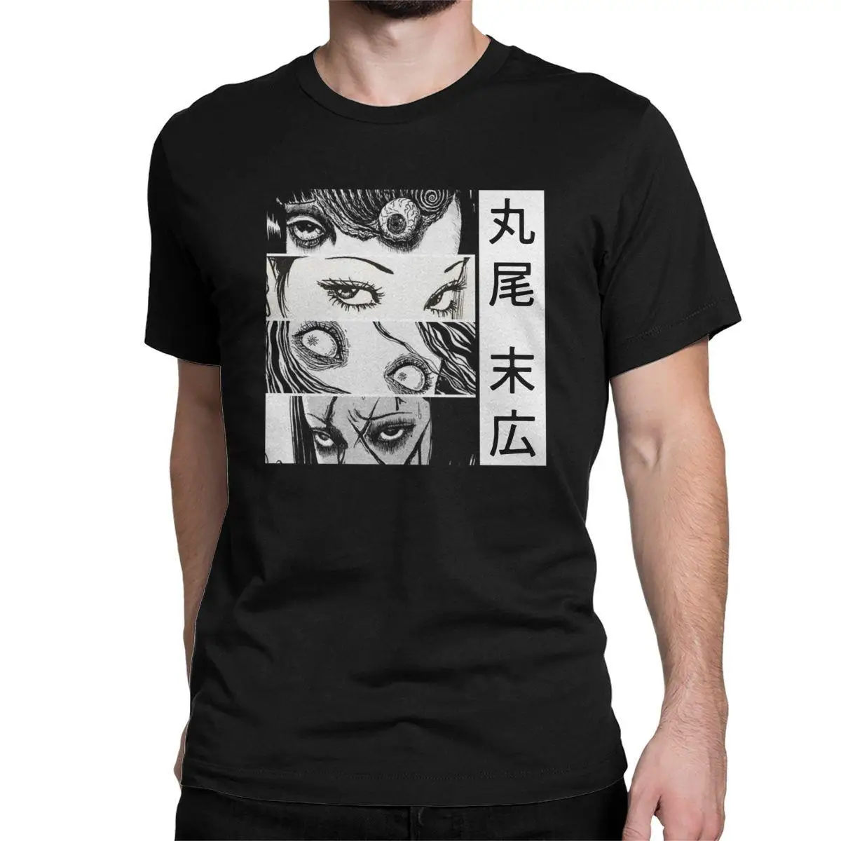 

Men T-Shirt Junji Ito Collection Uzumaki Unique Pure Cotton Tees Short Sleeve Manga Horror Tomie T Shirt Crewneck Clothing 6XL
