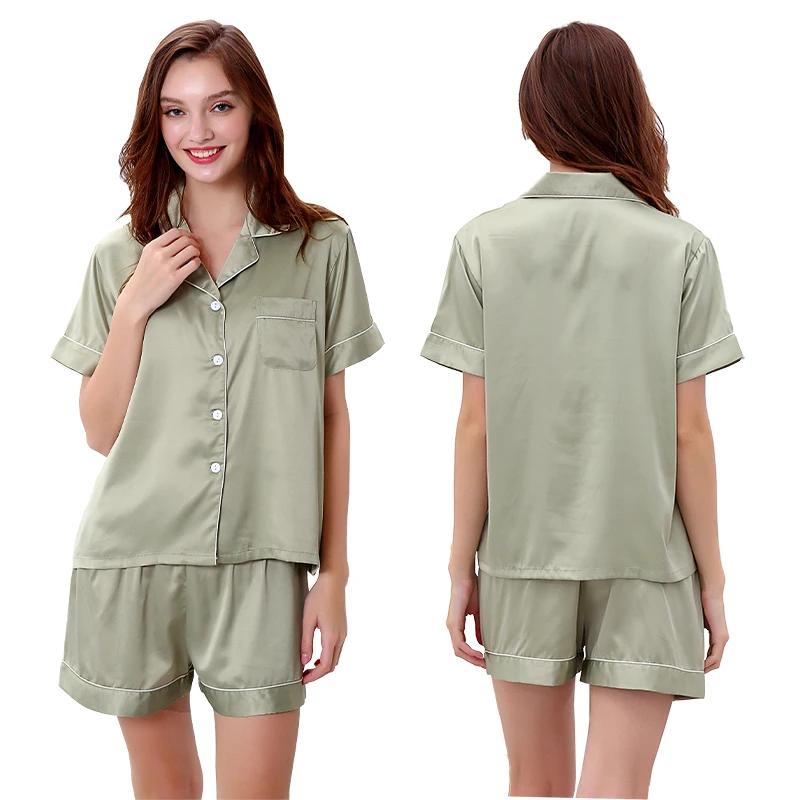 sage green short pajamas set women sleepwear bridesmaid pajamas suit white bride pijamas printing matte satin silk pyjamas