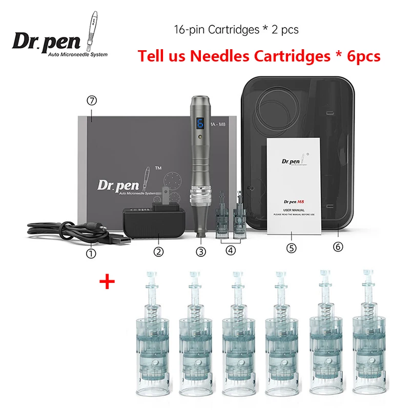Dr Pen Ultima M8 with 8PCS Cartridges Needles Professional Microneedling Pen Derma Pen Wireless Electric Skin Care Tools Kit