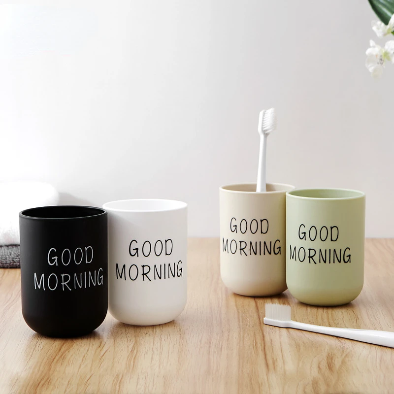 

Simple Solid Printing Letters Good Morning Brushing Cup Non-slip Drop-resistant Multi-color Mouthwash Cup Bathroom Supplies